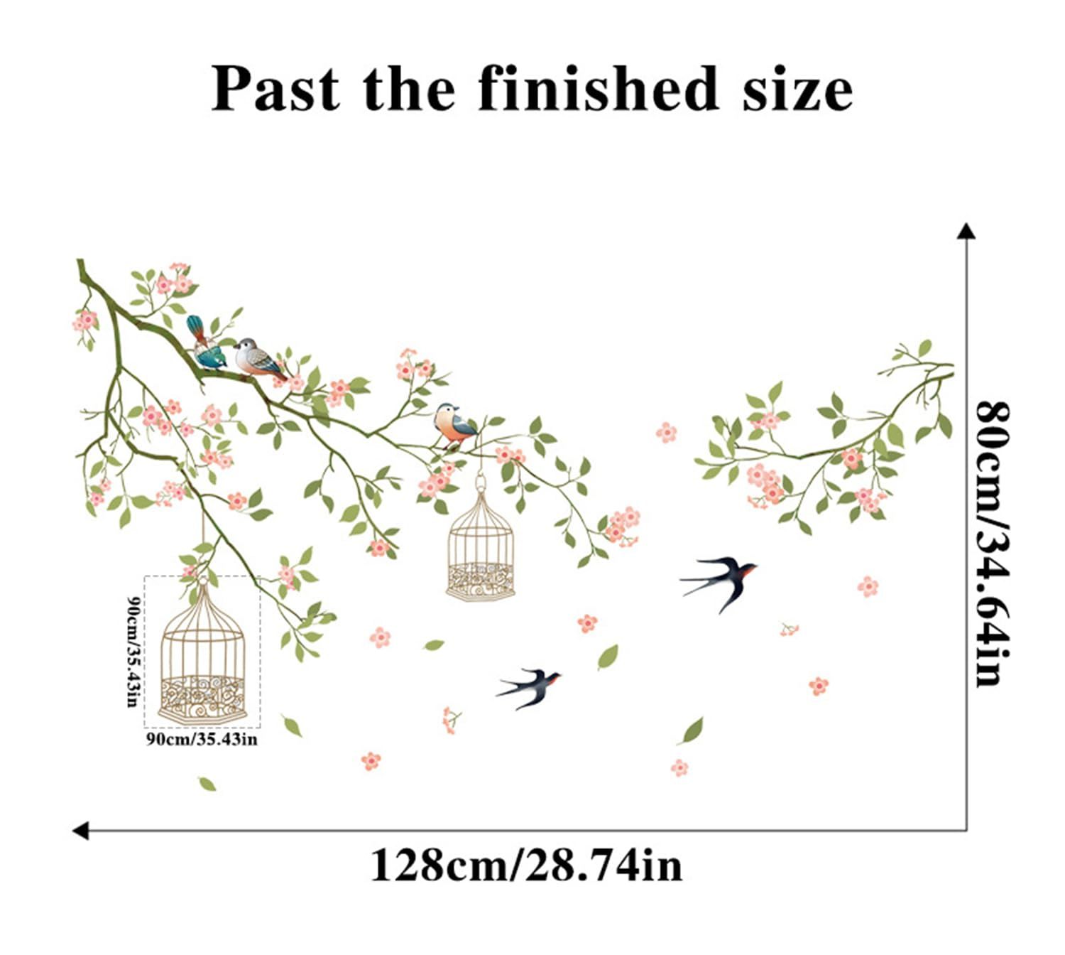 Wall Cherry Blossom Decals Peel and Stick Flower Bird Tree Wall Stickers Large view 3