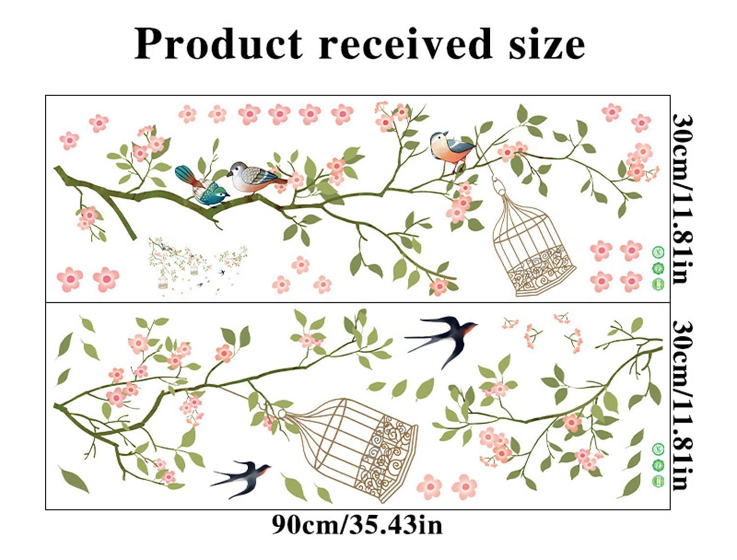 Wall Cherry Blossom Decals Peel and Stick Flower Bird Tree Wall Stickers Large view 5
