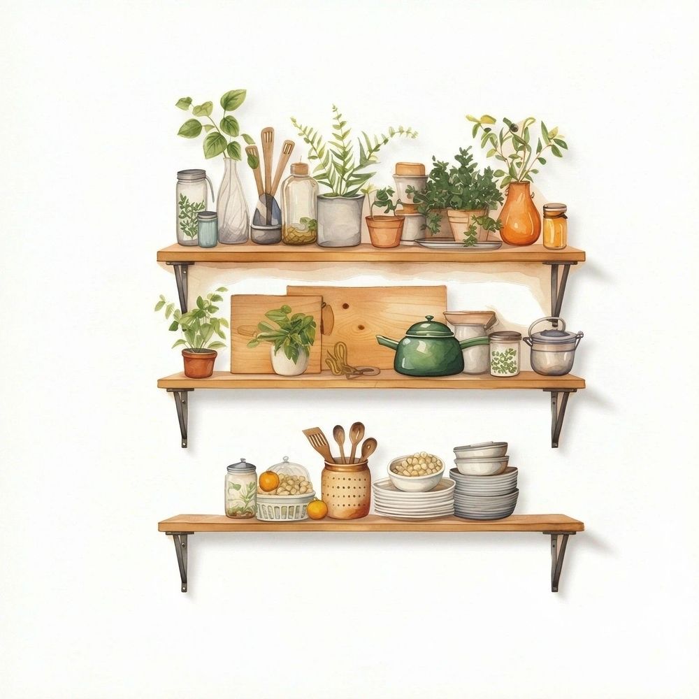 Bowl Kitchenware Utensil Shelf Wall Stickers