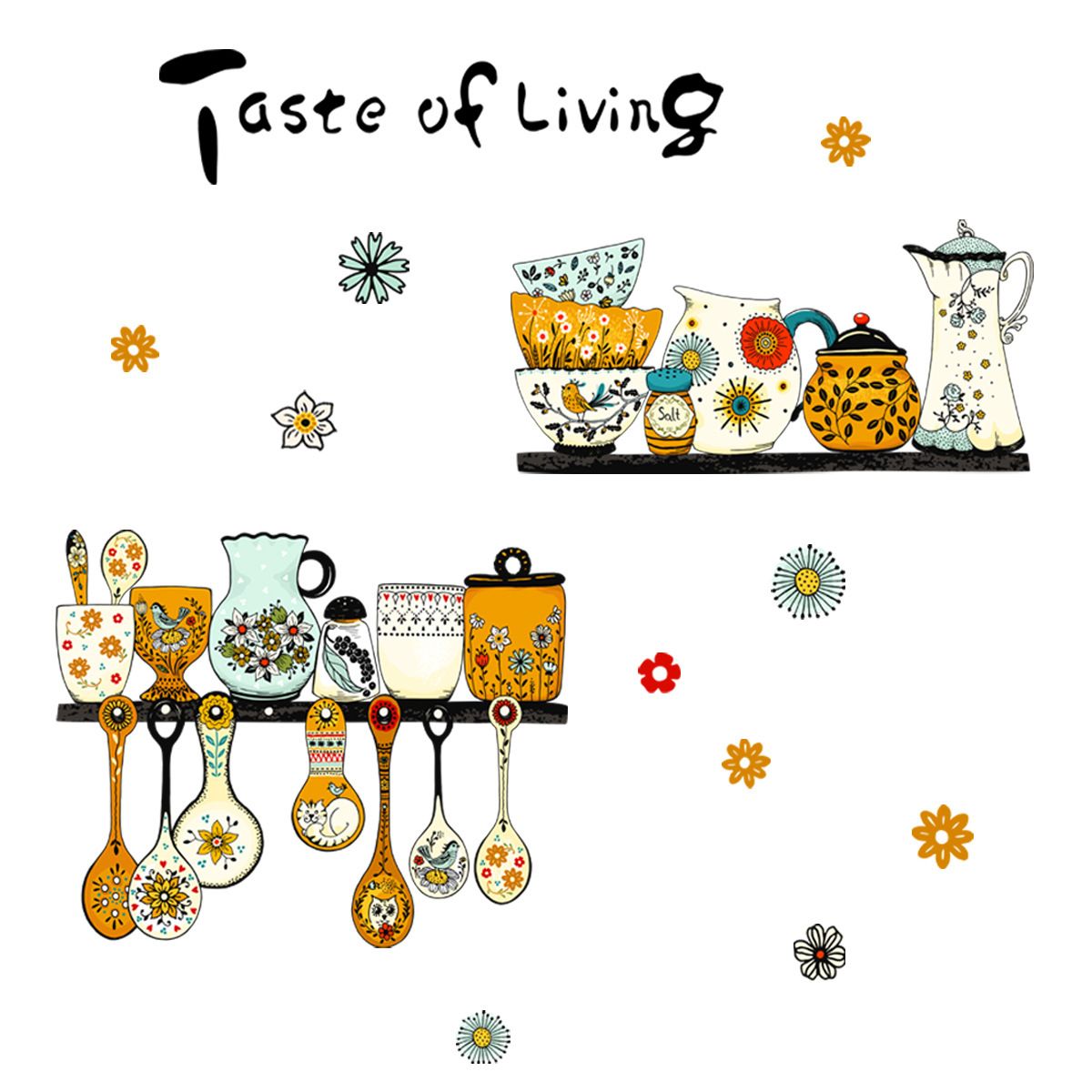 Kitchen Kitchenware Vintage Classic Wall Stickers Bohemian Flower Wall Decals