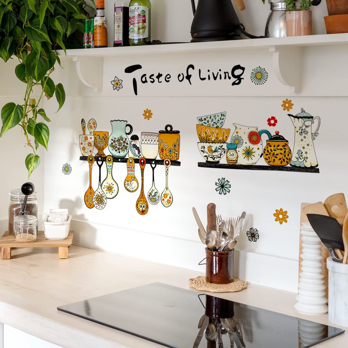 Kitchen Kitchenware Vintage Classic Wall Stickers Bohemian Flower Wall Decals view 3
