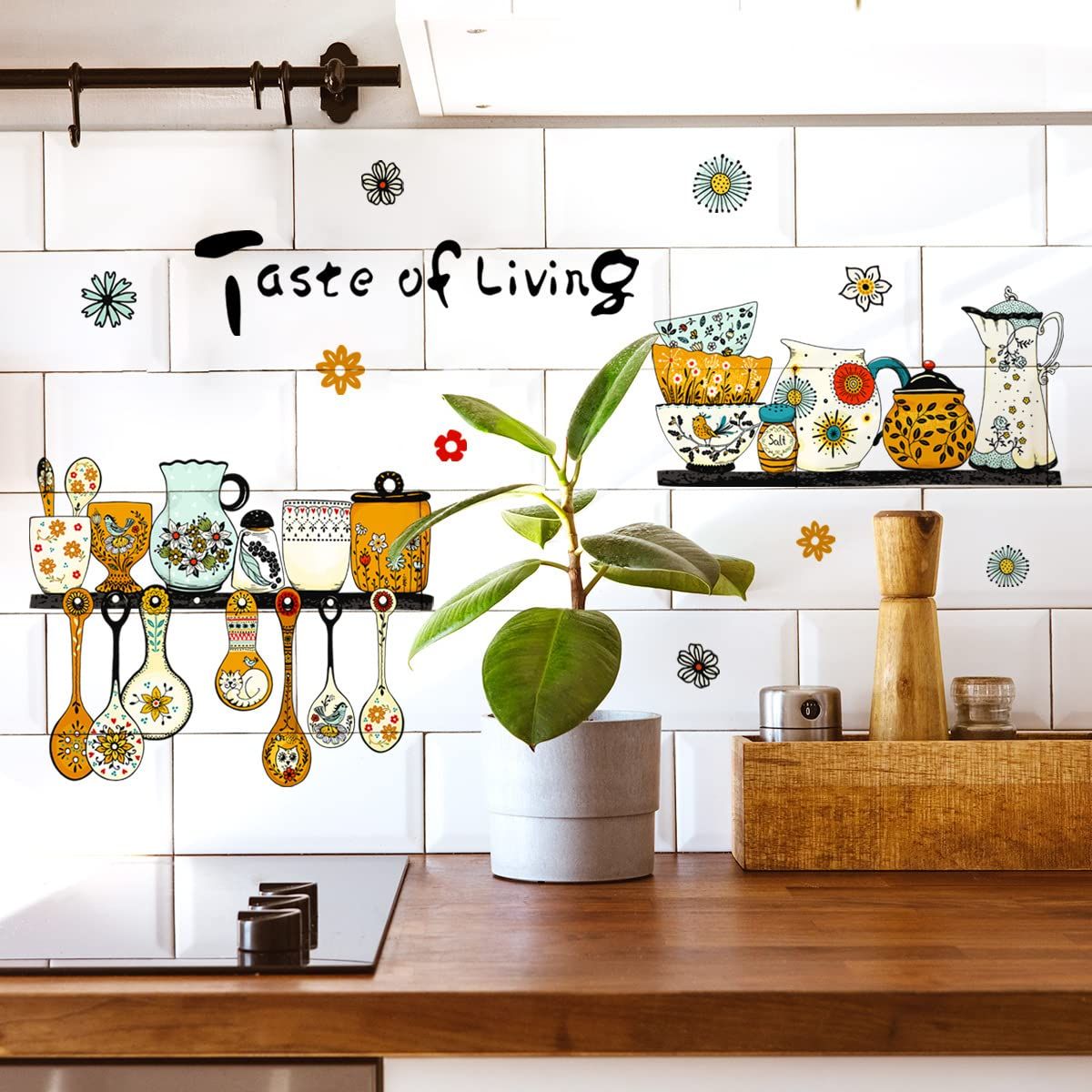 Kitchen Kitchenware Vintage Classic Wall Stickers Bohemian Flower Wall Decals view 4