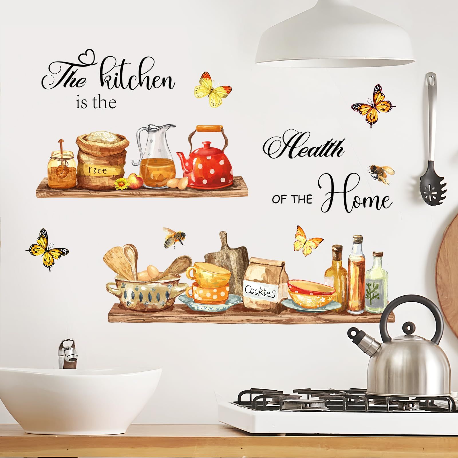 Kitchen Quote Wall Stickers Kitchenware Utensil Teapots Jars Food Wall Peel view 3