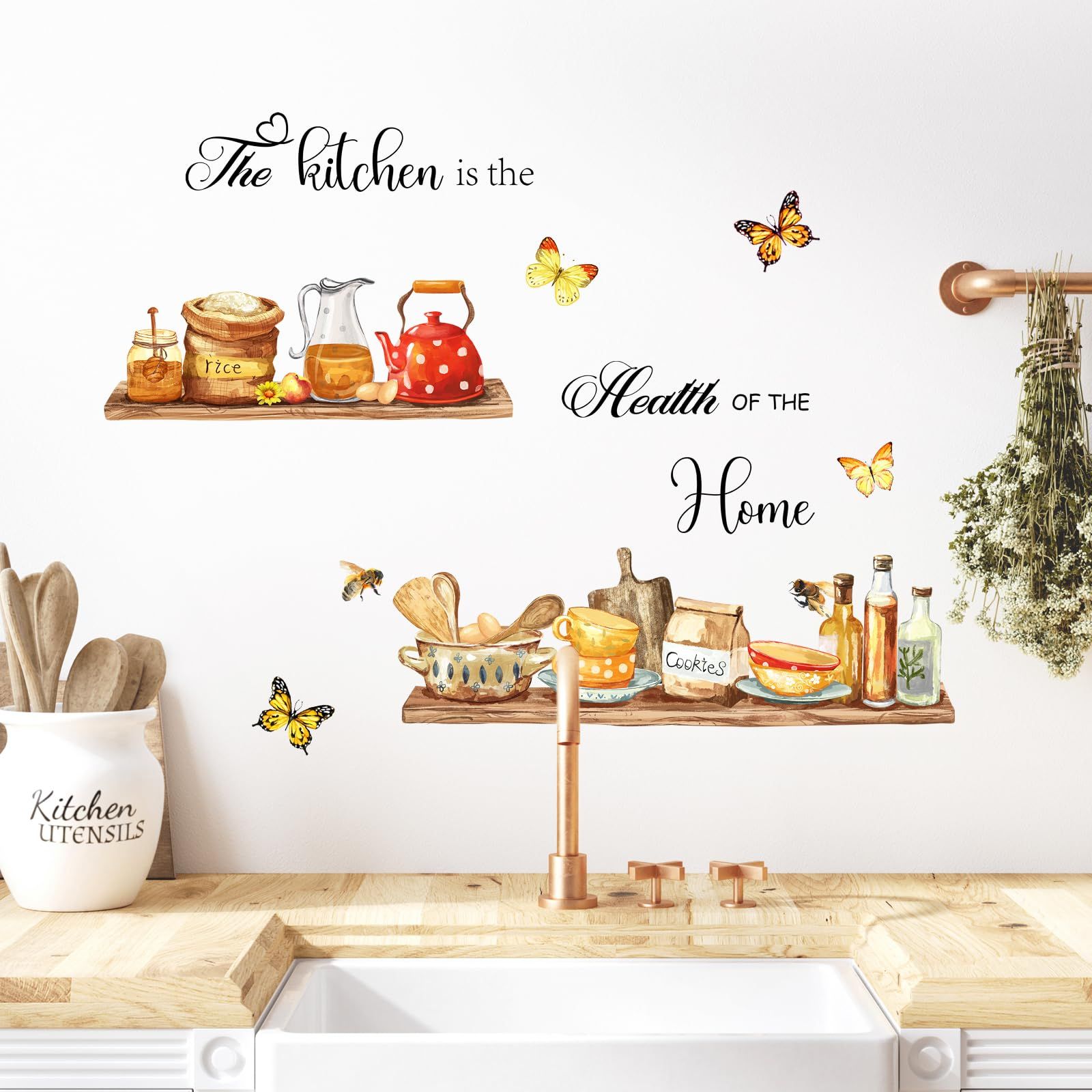 Kitchen Quote Wall Stickers Kitchenware Utensil Teapots Jars Food Wall Peel view 4