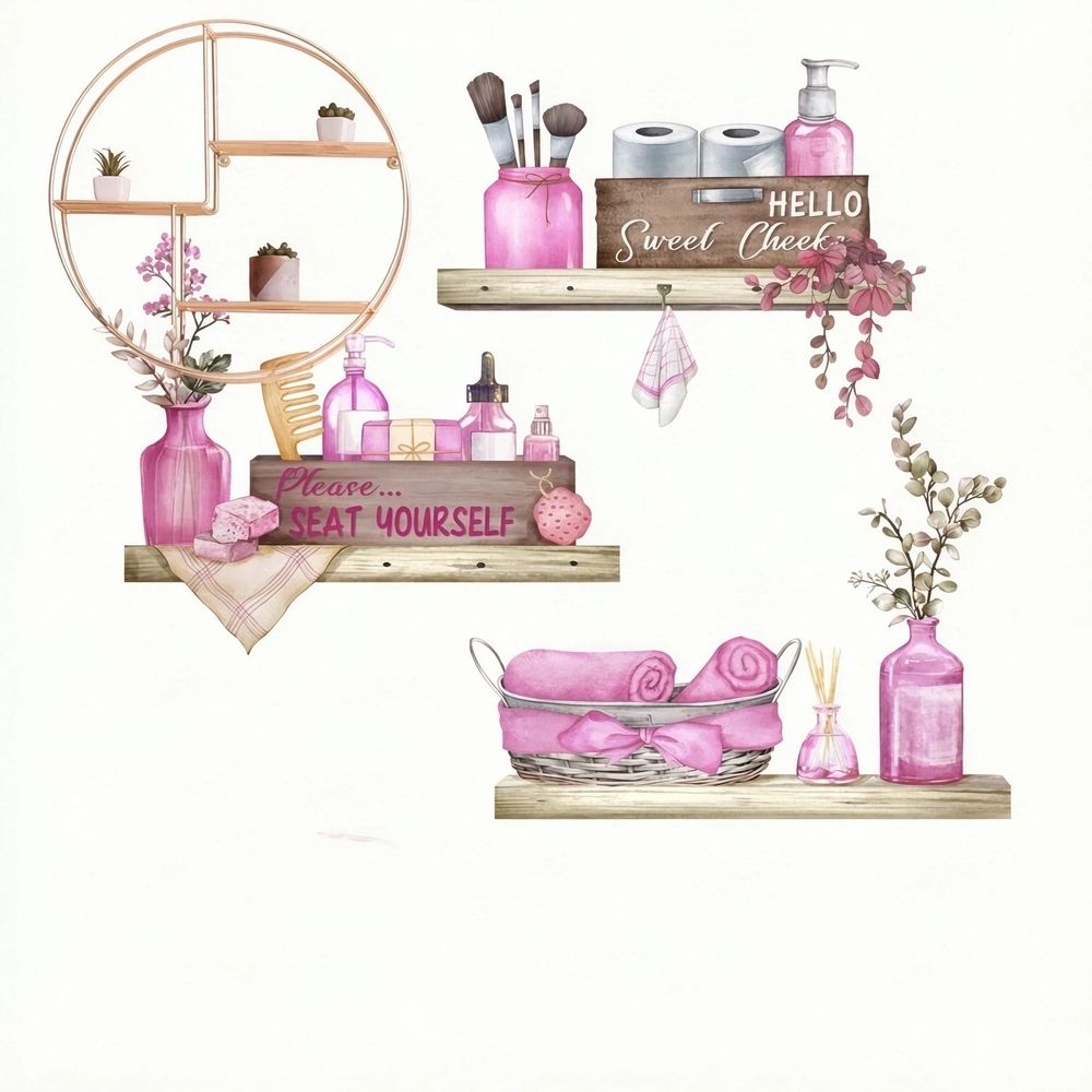 Pink Towel Shelf Wall Stickers