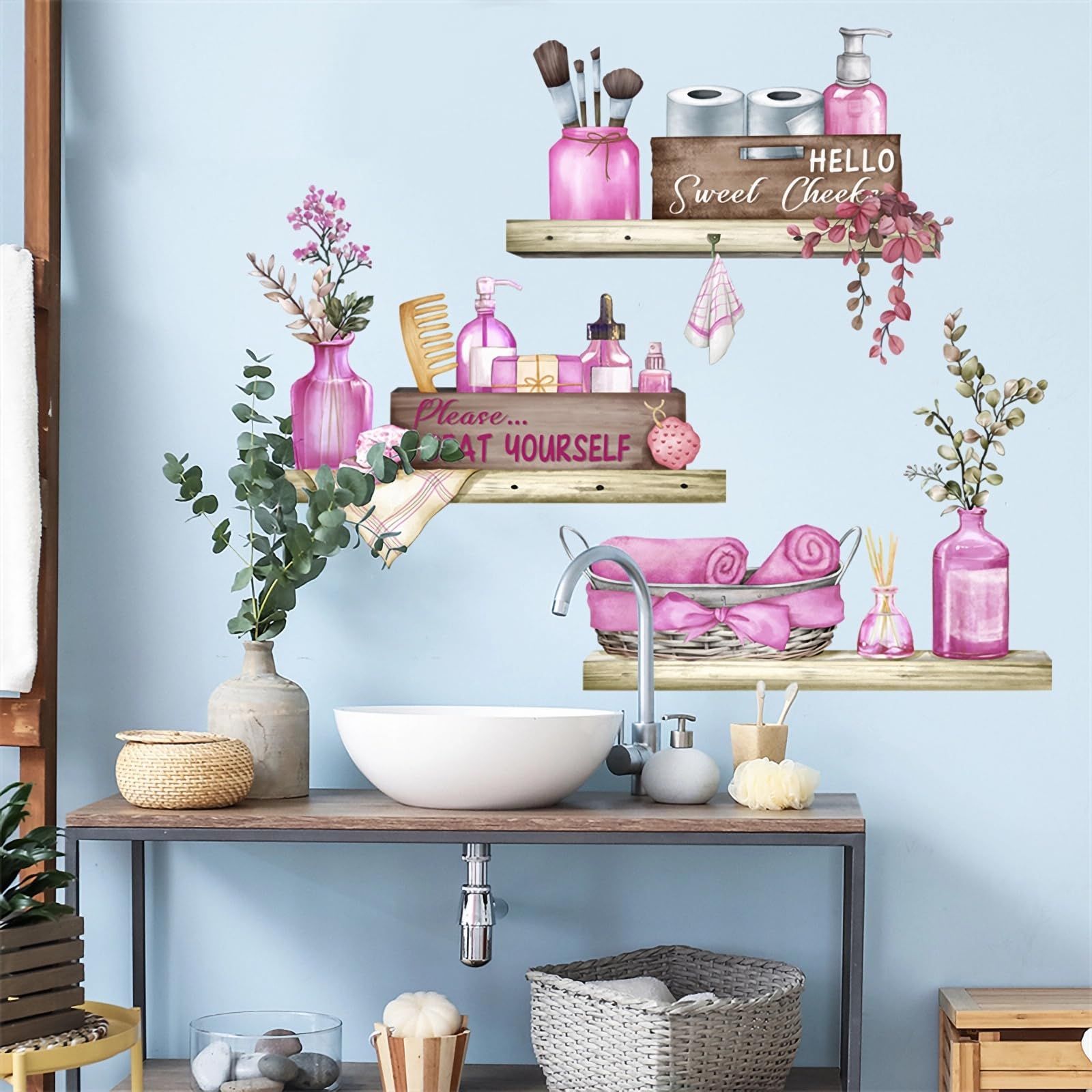 Pink Towel Shelf Wall Stickers view 2