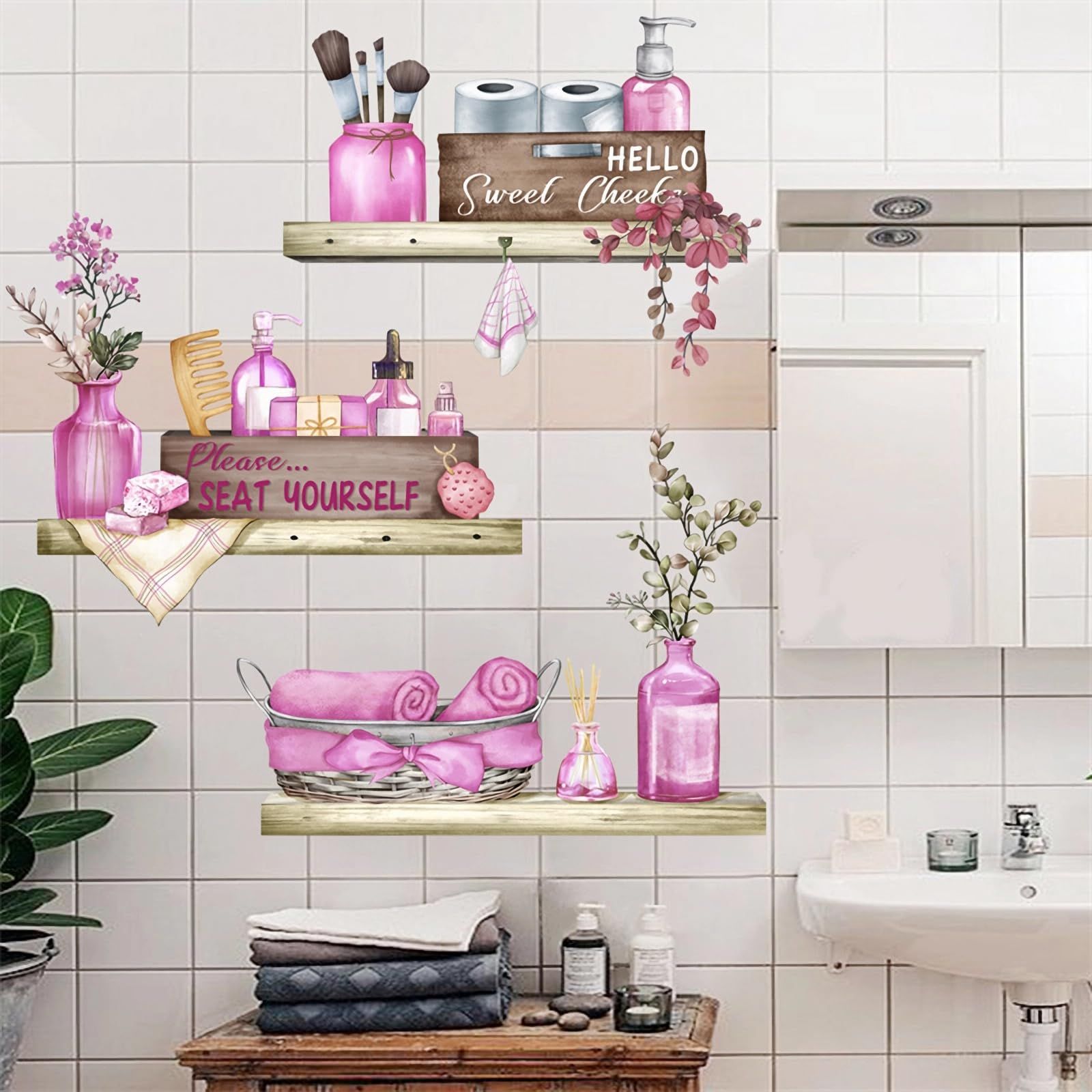 Pink Towel Shelf Wall Stickers view 3