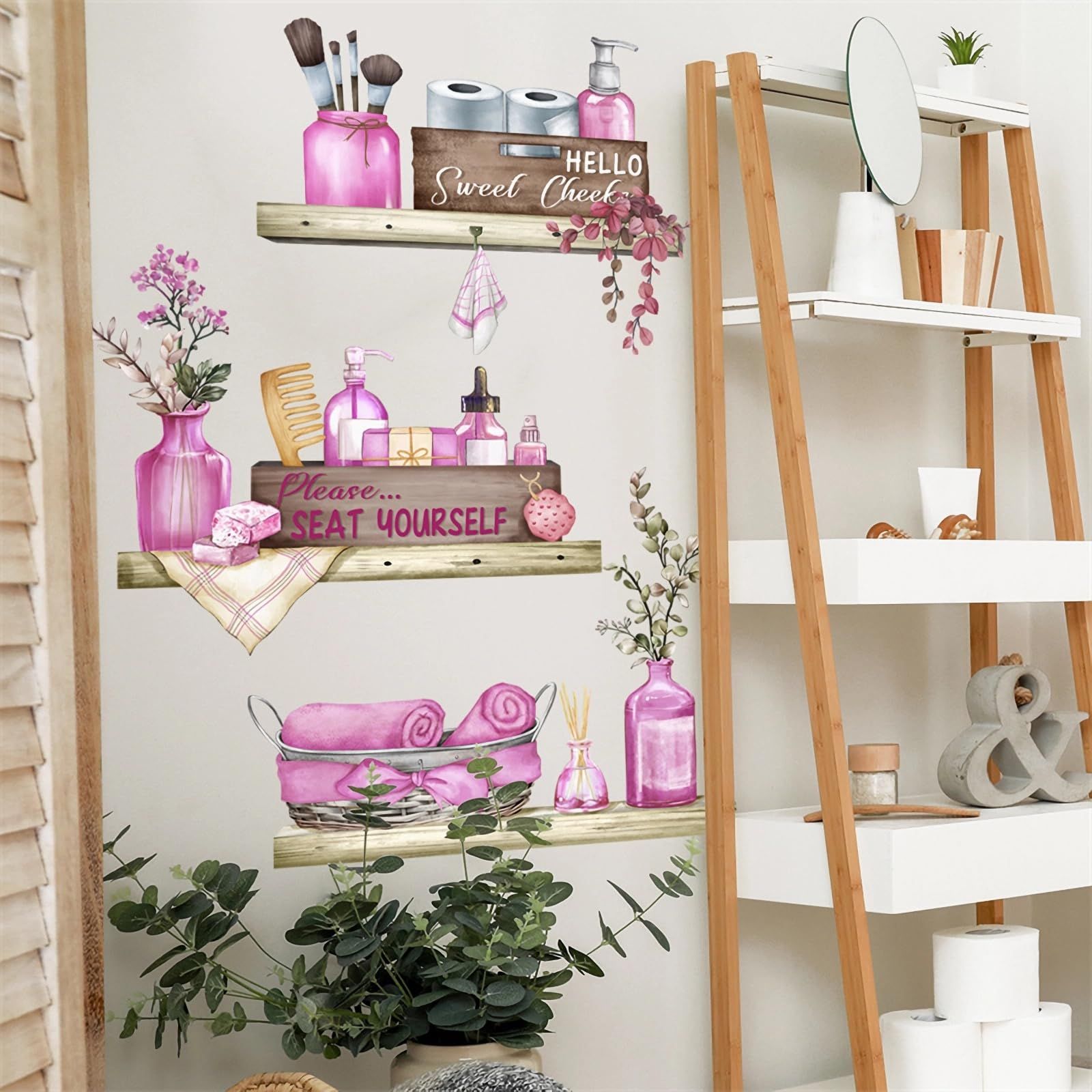 Pink Towel Shelf Wall Stickers view 5