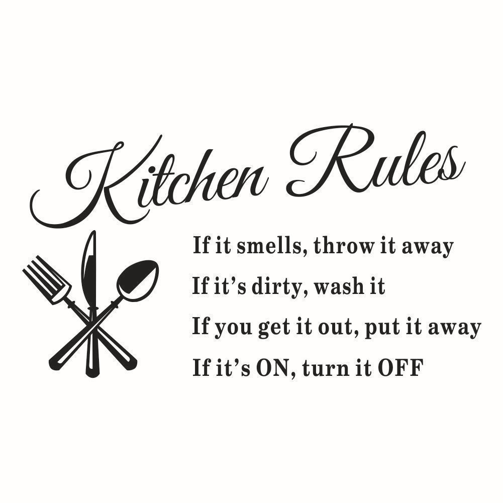 Black 22" X 13" Kitchen Rules Art Home Mural Décor Vinyl Wall Art