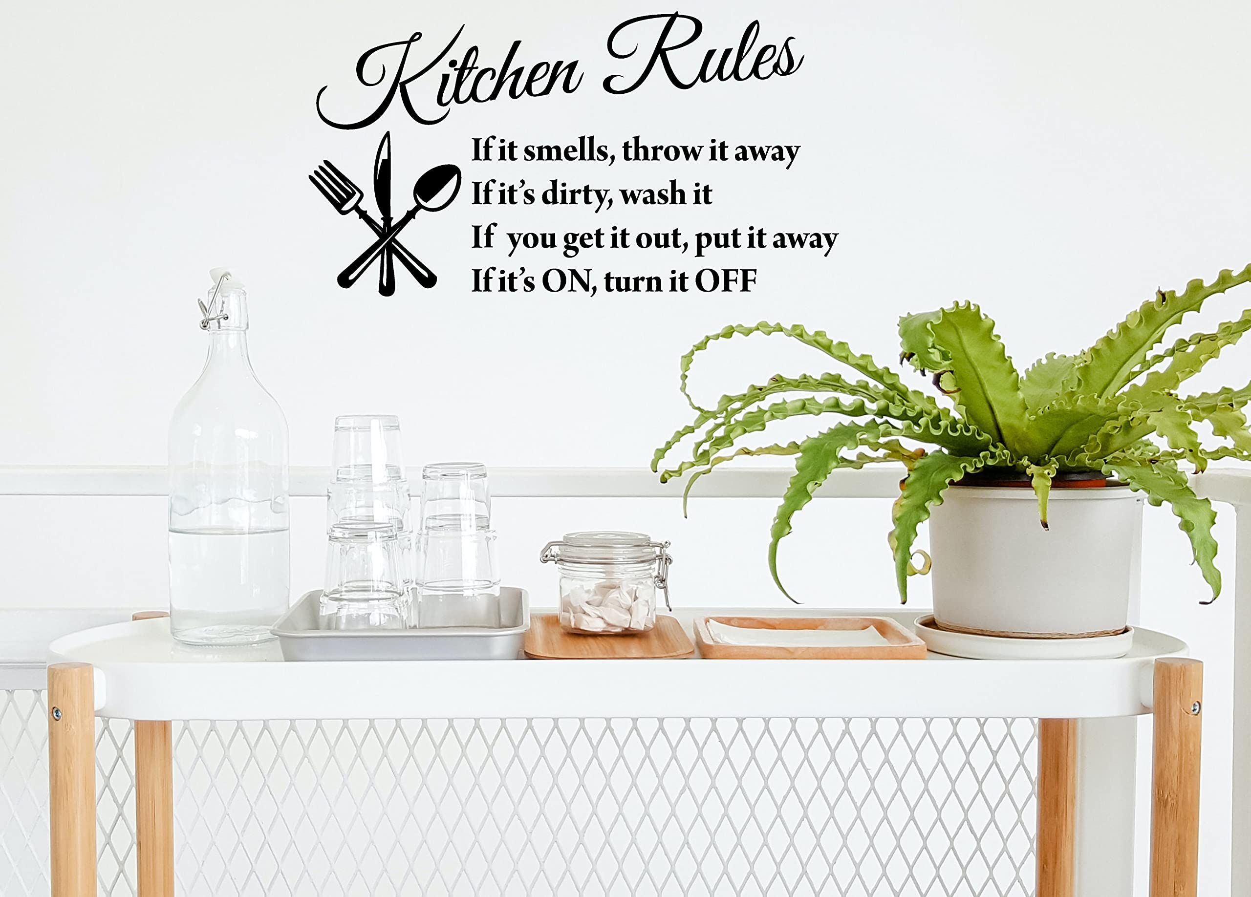 Black 22" X 13" Kitchen Rules Art Home Mural Décor Vinyl Wall Art view 2