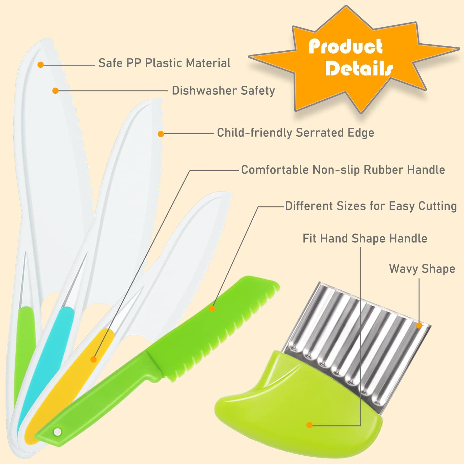 Kids Knife Set 5 Pcs Toddler Safe Knives Plastic Child Friendly Knife with view 4