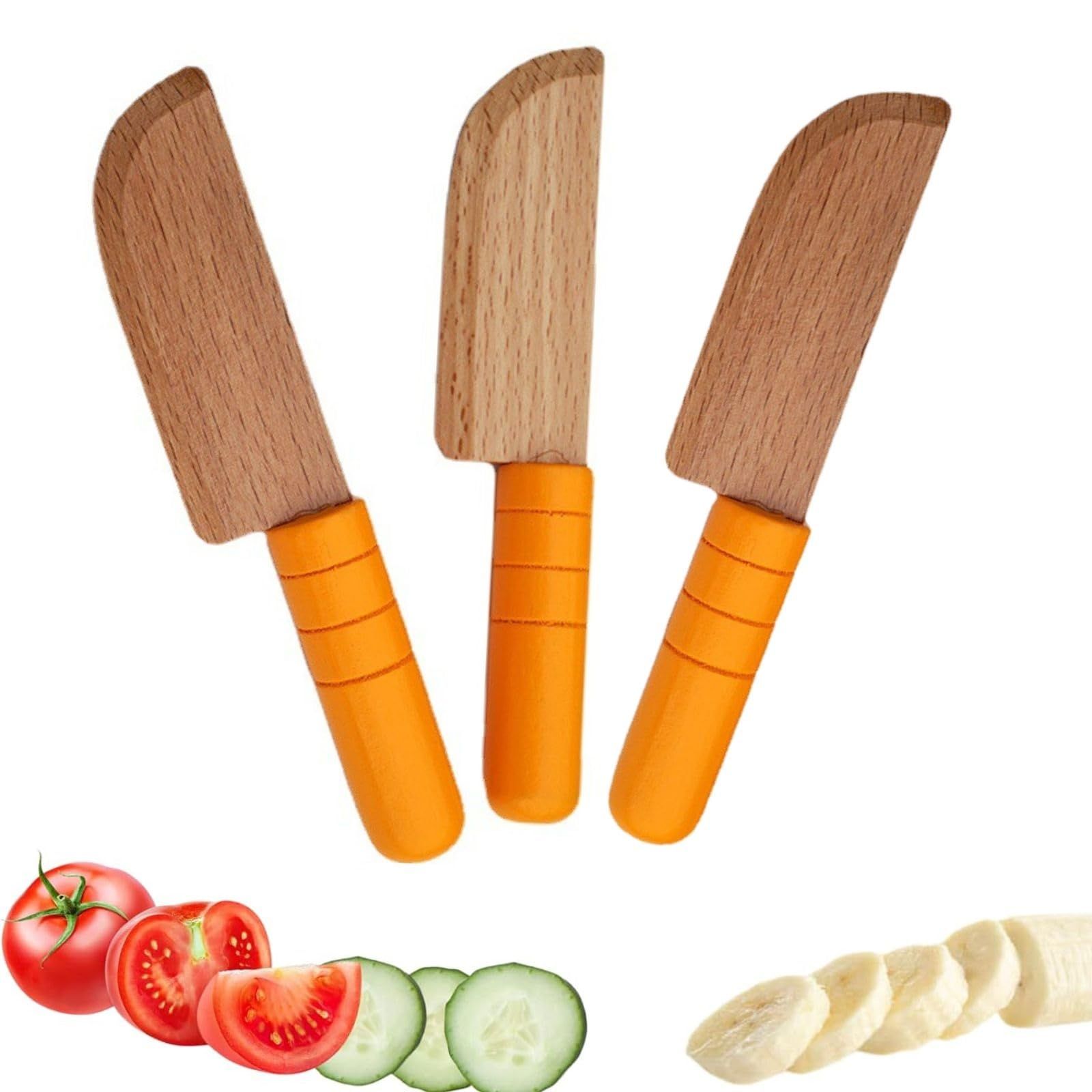 3 Pieces Wooden Kids Knife Toddler Knife for Chopping Kids Knifes for Cooking