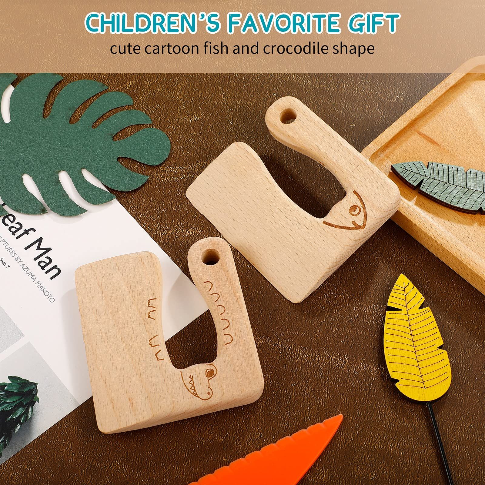 2 Pieces Wooden Kids Knife for Cooking view 4