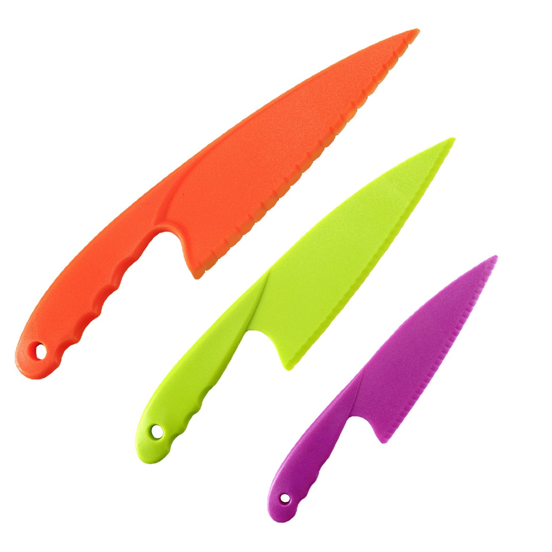 3PCS 3 Colors Plastic Kitchen Knife Set 3 Sizes Kids Nylon Knife Children