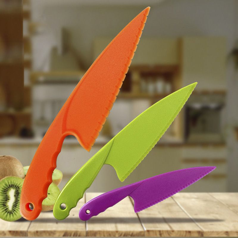 3PCS 3 Colors Plastic Kitchen Knife Set 3 Sizes Kids Nylon Knife Children view 3