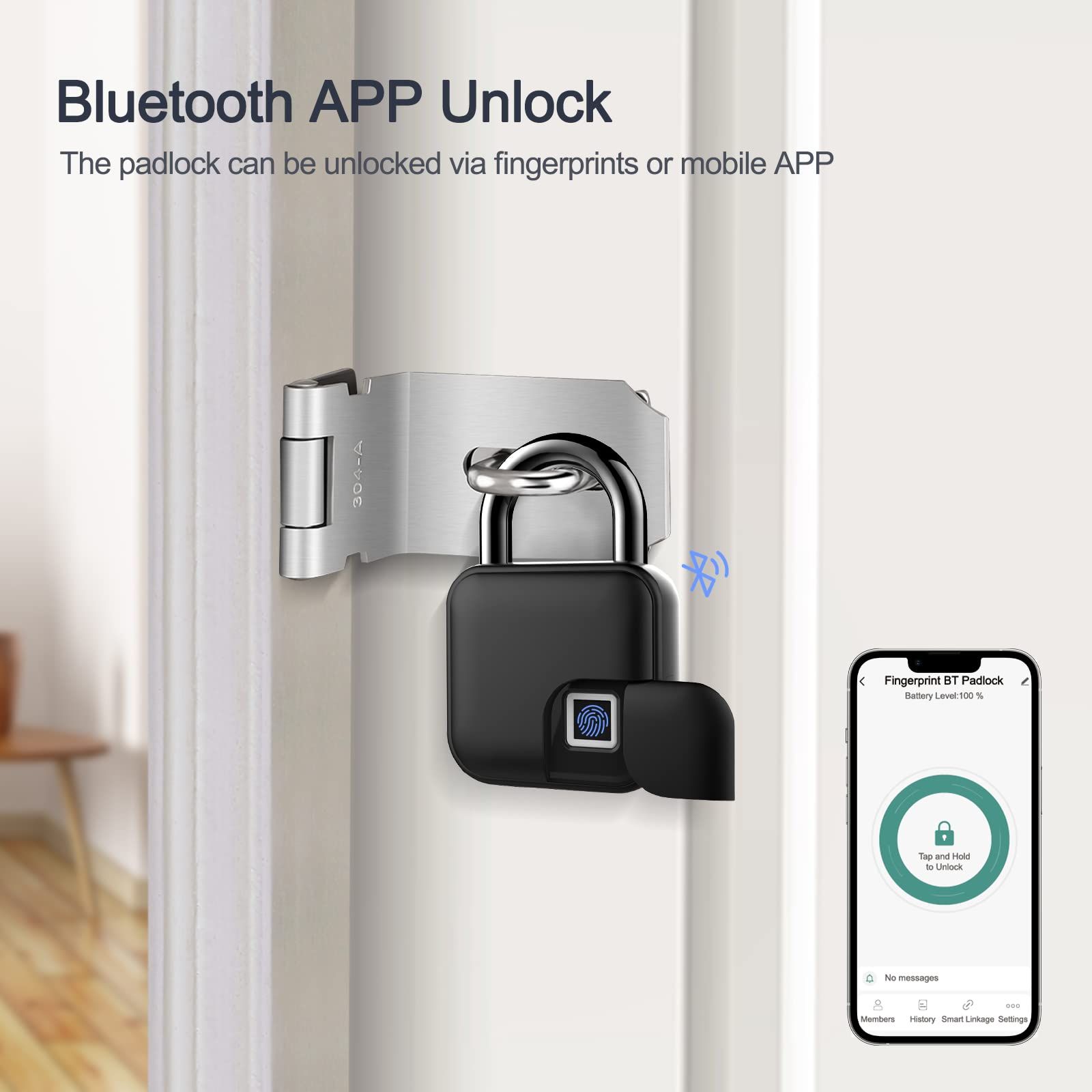 New Fingerprint Padlock, Bluetooth Lock, with Phone App Unlock, Suitable for view 2