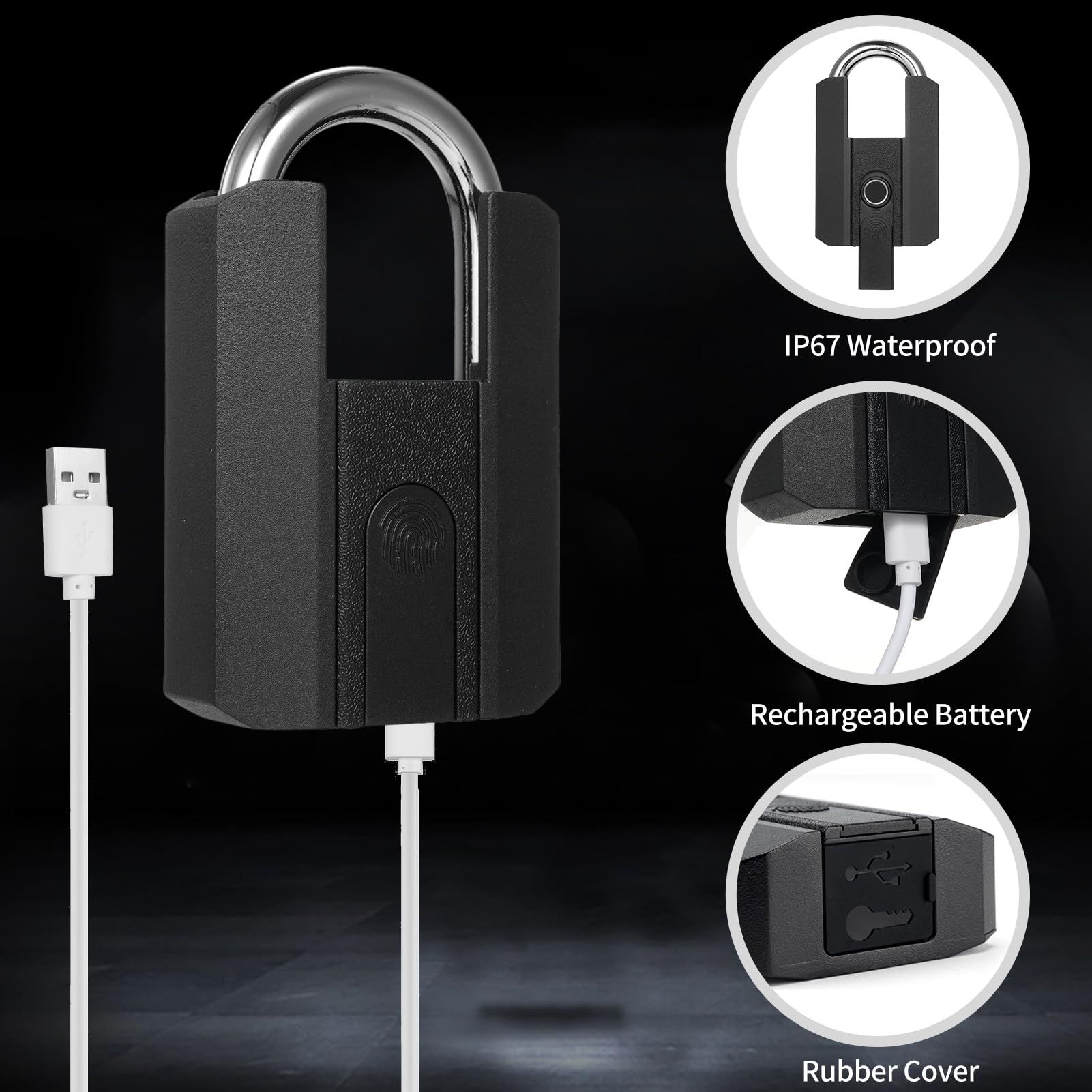 Heavy Duty Fingerprint Padlock with APP Waterproof Smart Lock with Key for view 3