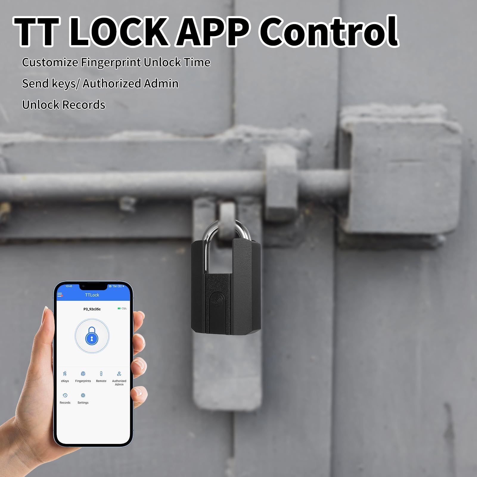 Heavy Duty Fingerprint Padlock with APP Waterproof Smart Lock with Key for view 4