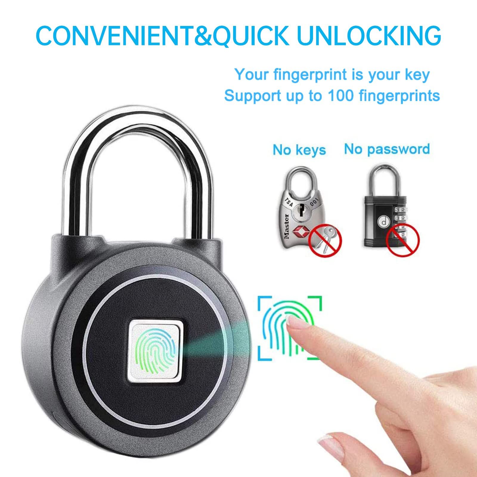 Fingerprint Padlock, Bluetooth Lock, Mobile APP, Smart Padlock with Keyless view 3