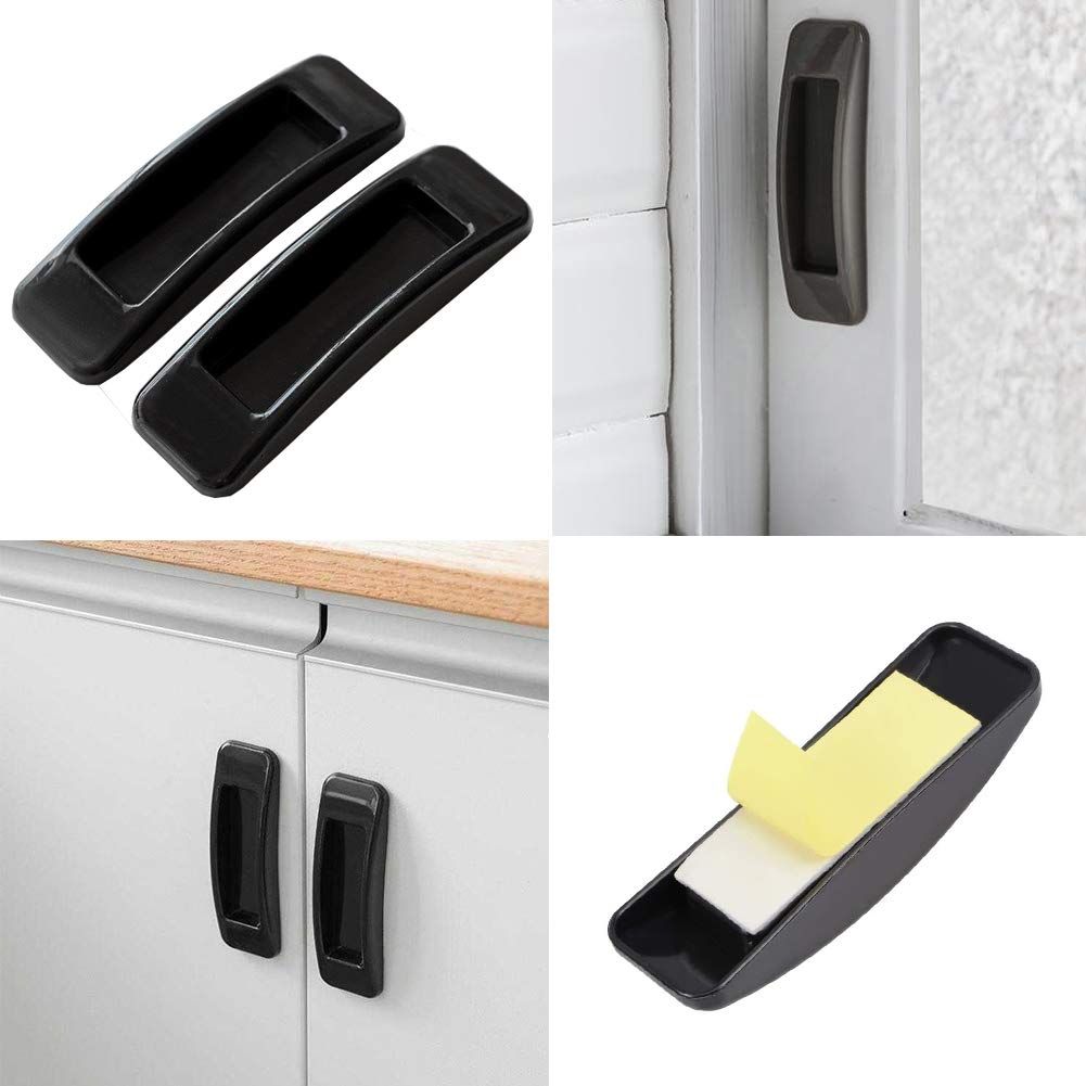 8 Pack Self-Stick Push Pull Helper Black ABS Plastic Door Window Wardrobe view 3