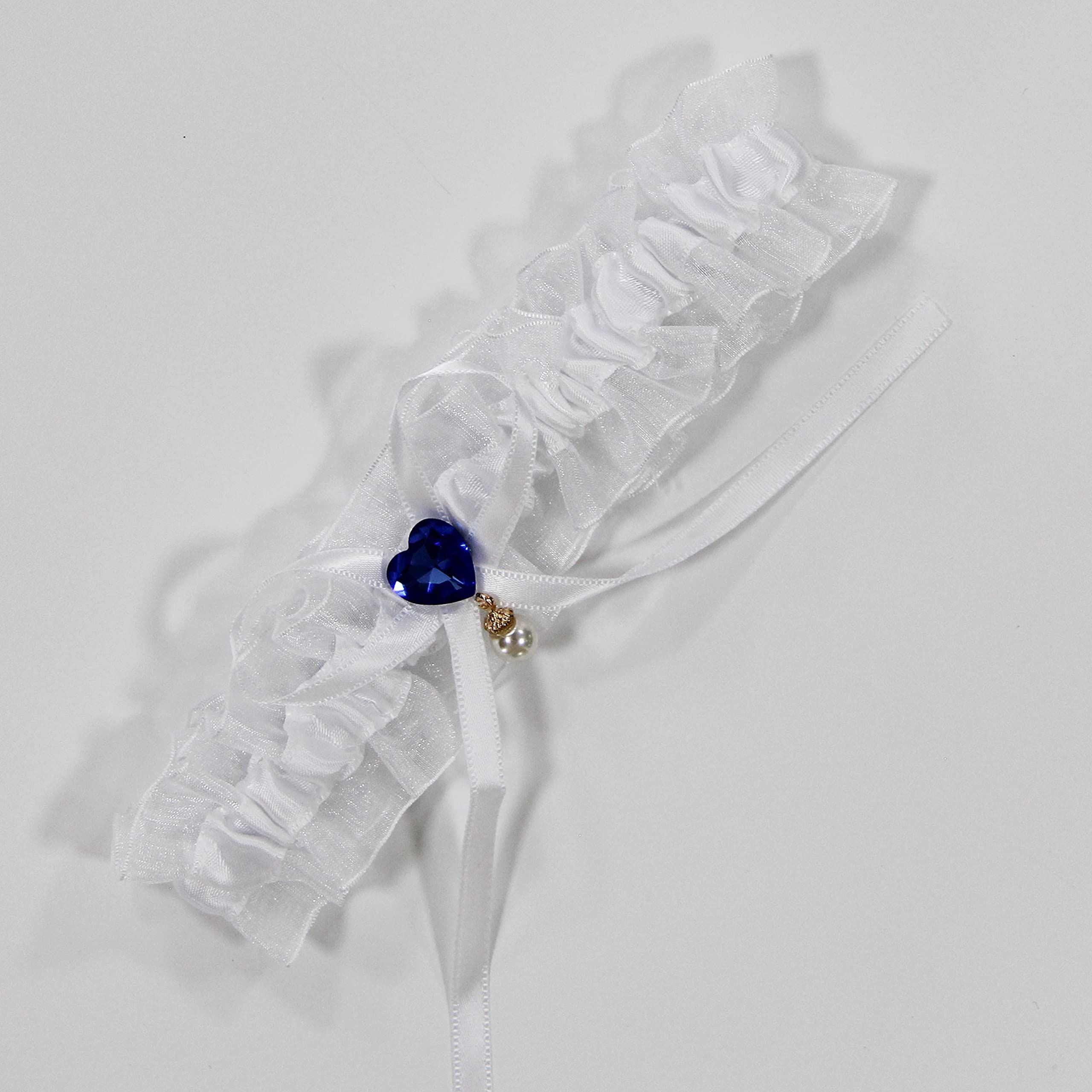 Wedding Bridal Garter for Bride Heart Rhinestones Satin Bow with Pearl Prom view 3