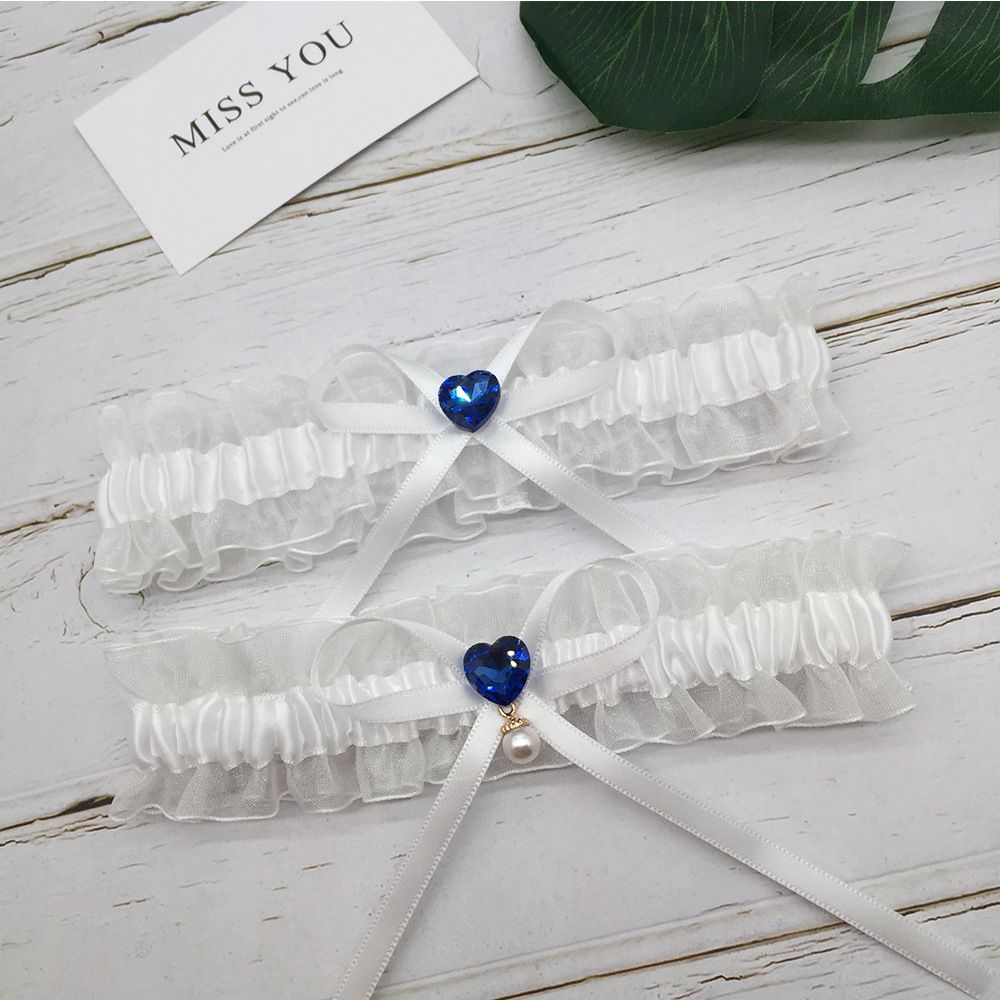 Wedding Bridal Garter for Bride Heart Rhinestones Satin Bow with Pearl Prom view 4