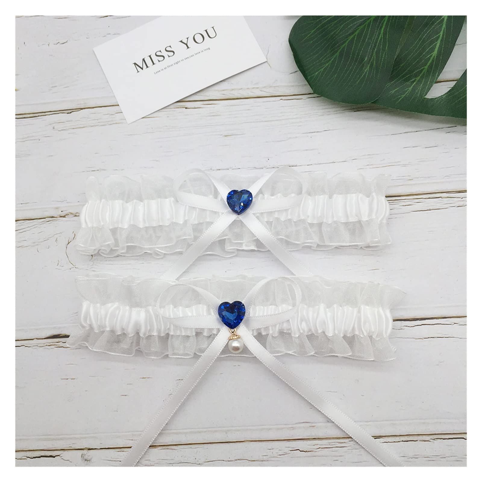 Wedding Bridal Garter for Bride Heart Rhinestones Satin Bow with Pearl Prom view 5
