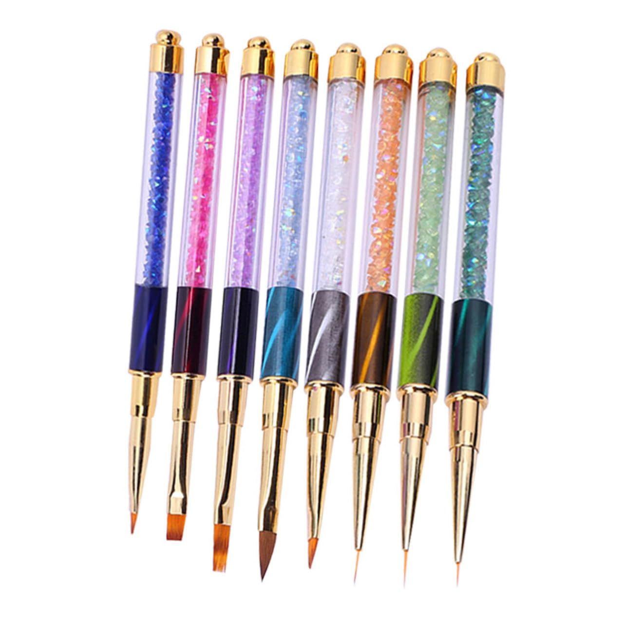 8pcs Rhinestone Handle Nail Pen Nail Art Liner Brush Nail Art Pens Glitter