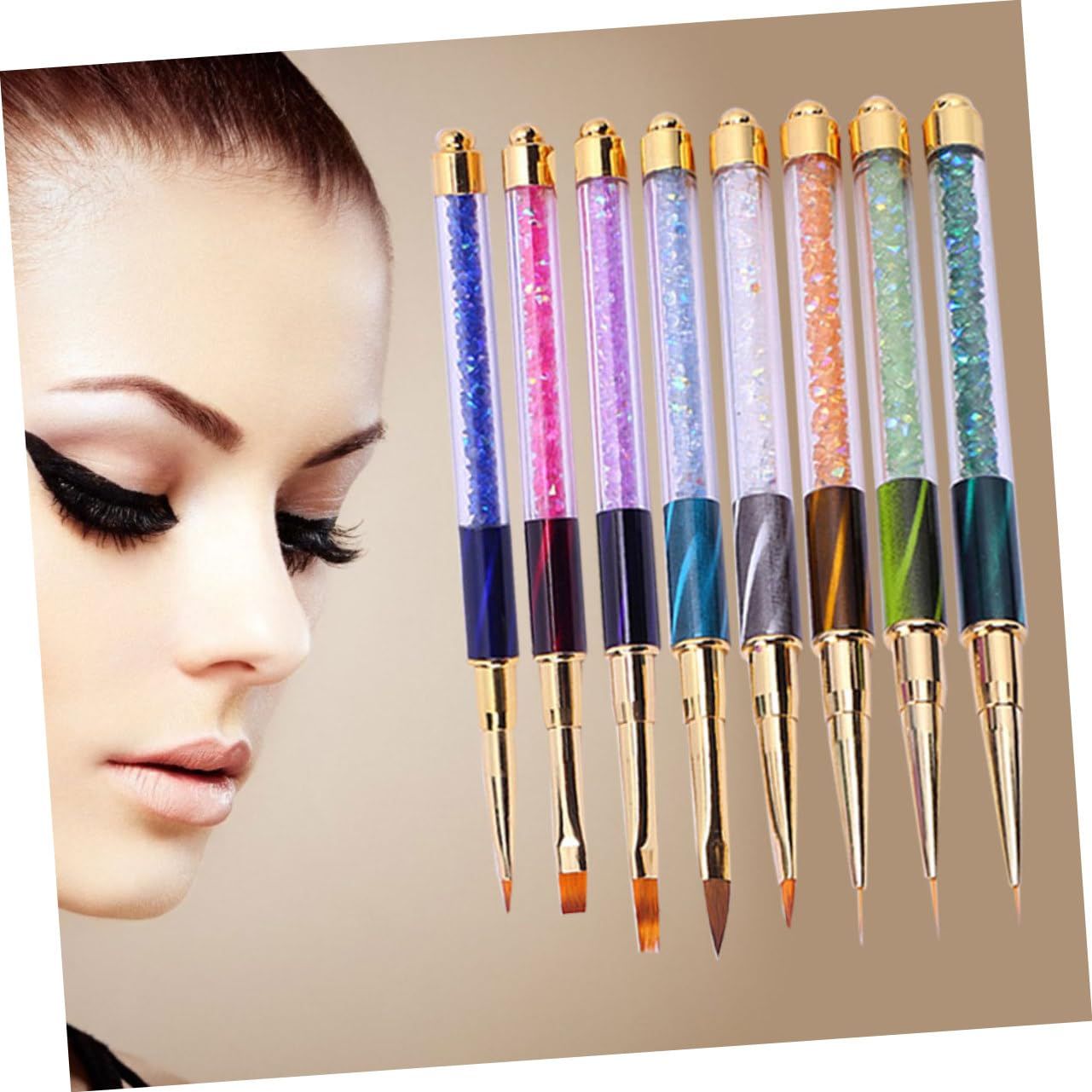 8pcs Rhinestone Handle Nail Pen Nail Art Liner Brush Nail Art Pens Glitter view 3