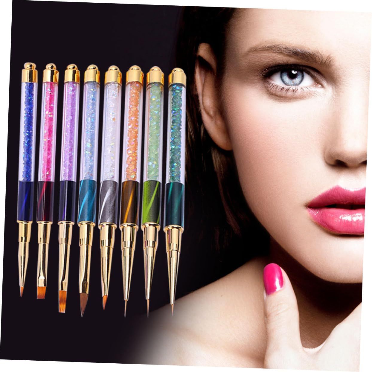8pcs Rhinestone Handle Nail Pen Nail Art Liner Brush Nail Art Pens Glitter view 5
