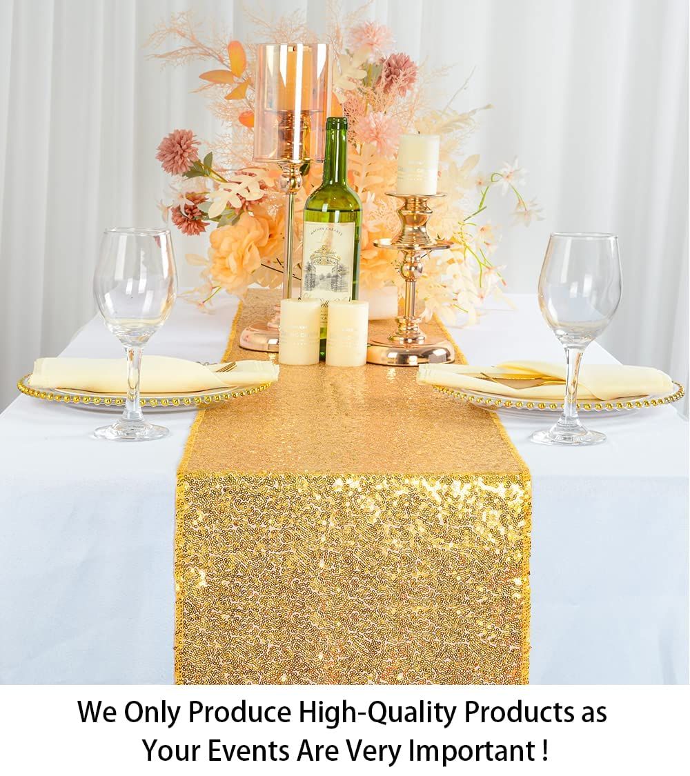 10 Pieces-12 x108 Gold-Sequin-Table-Runners Wedding Party Catering Event Gold view 2