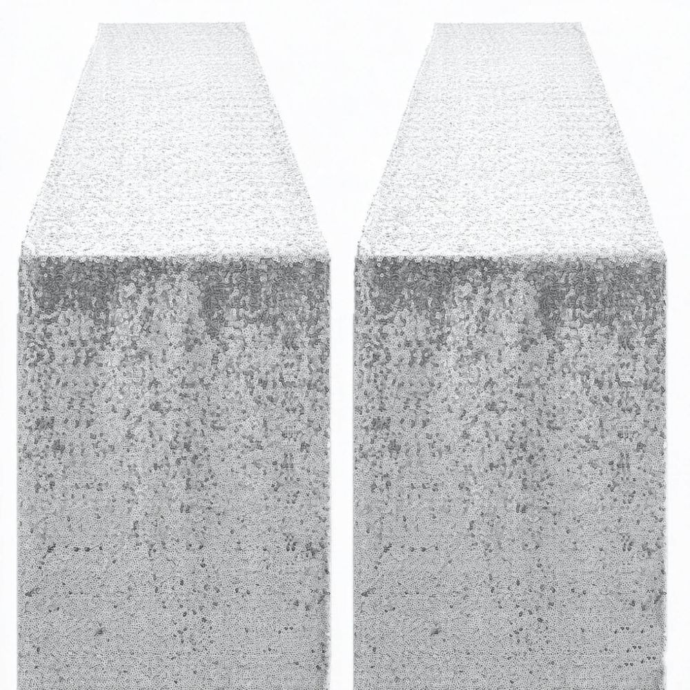 2 Packs 12 x 72 inches Silver Sequin Table Runner