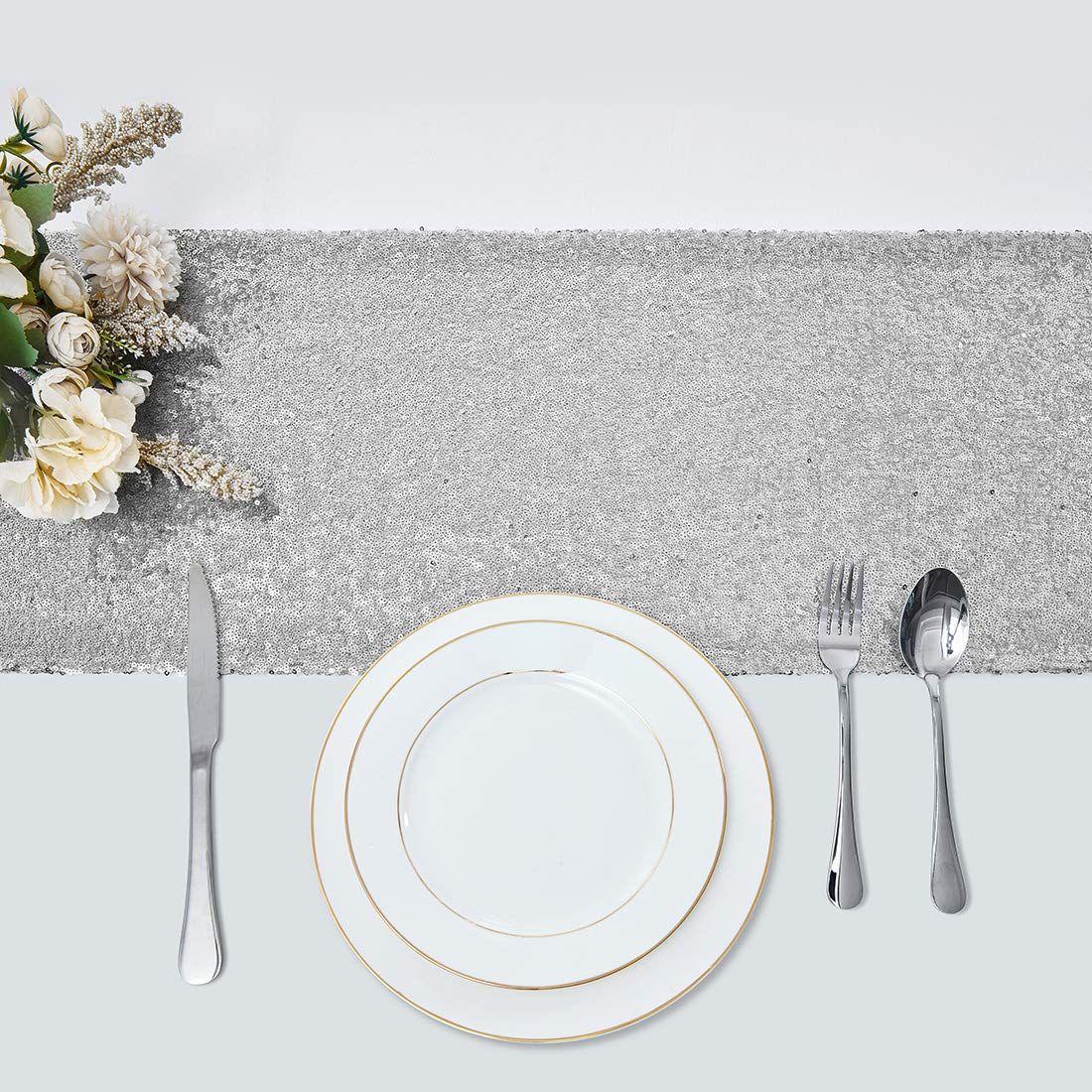 2 Packs 12 x 72 inches Silver Sequin Table Runner view 2