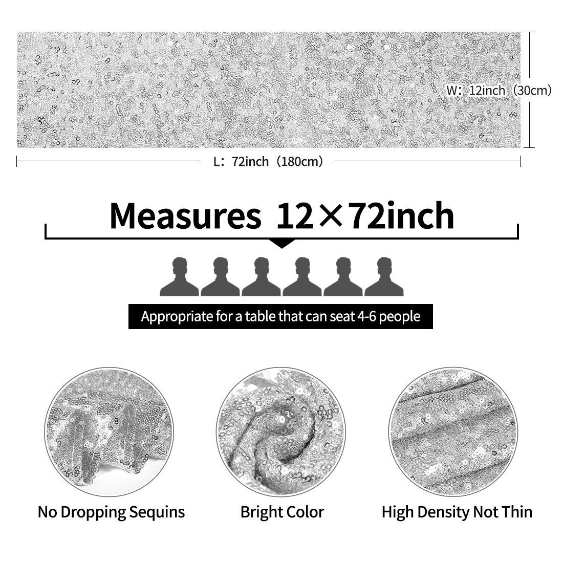 2 Packs 12 x 72 inches Silver Sequin Table Runner view 3