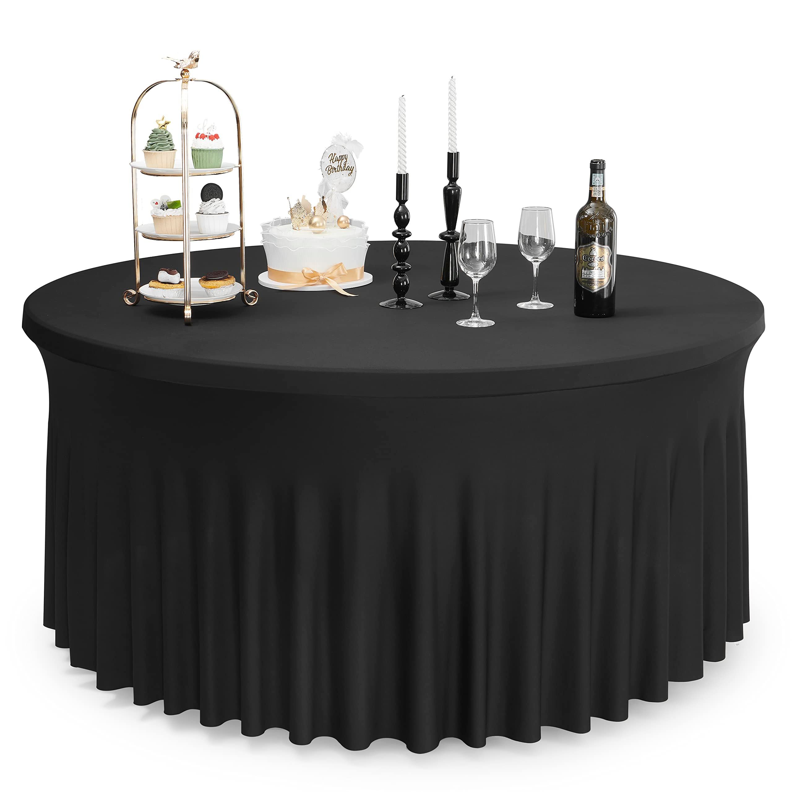 Black Spandex Round Tablecloths 120 inch Fitted for 60 inch Table
