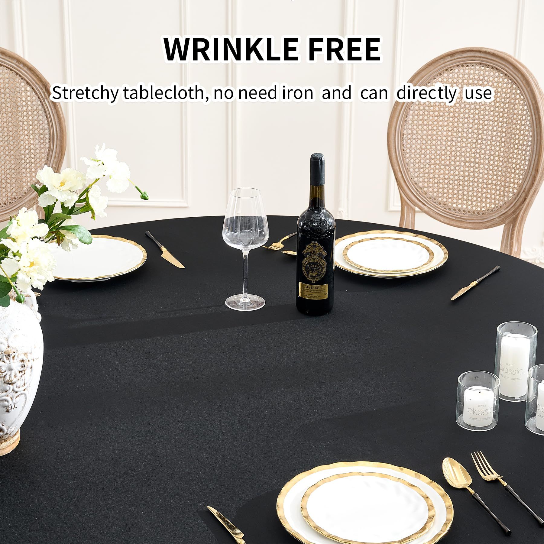 Black Spandex Round Tablecloths 120 inch Fitted for 60 inch Table view 2