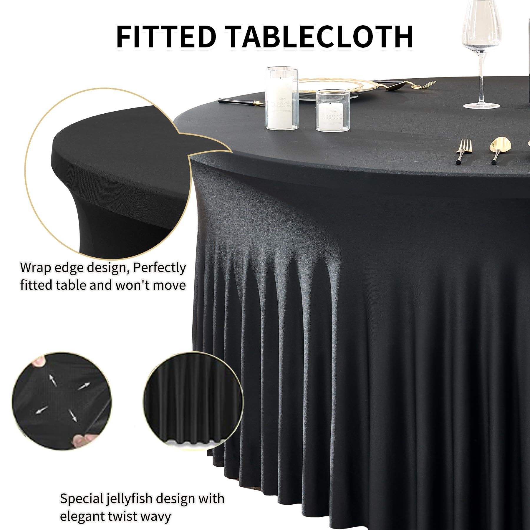 Black Spandex Round Tablecloths 120 inch Fitted for 60 inch Table view 3