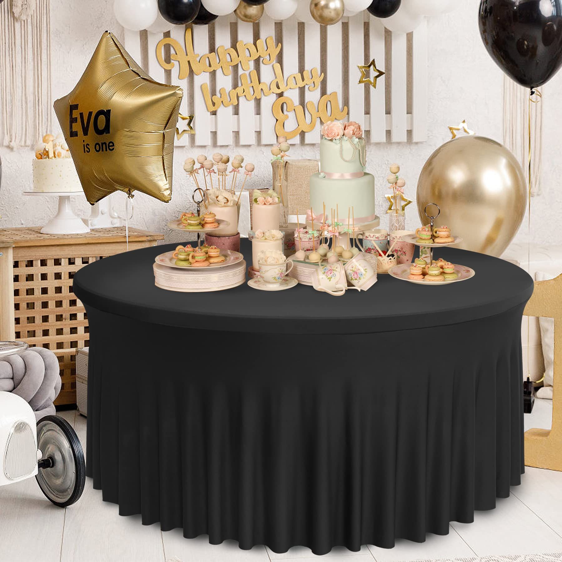 Black Spandex Round Tablecloths 120 inch Fitted for 60 inch Table view 4