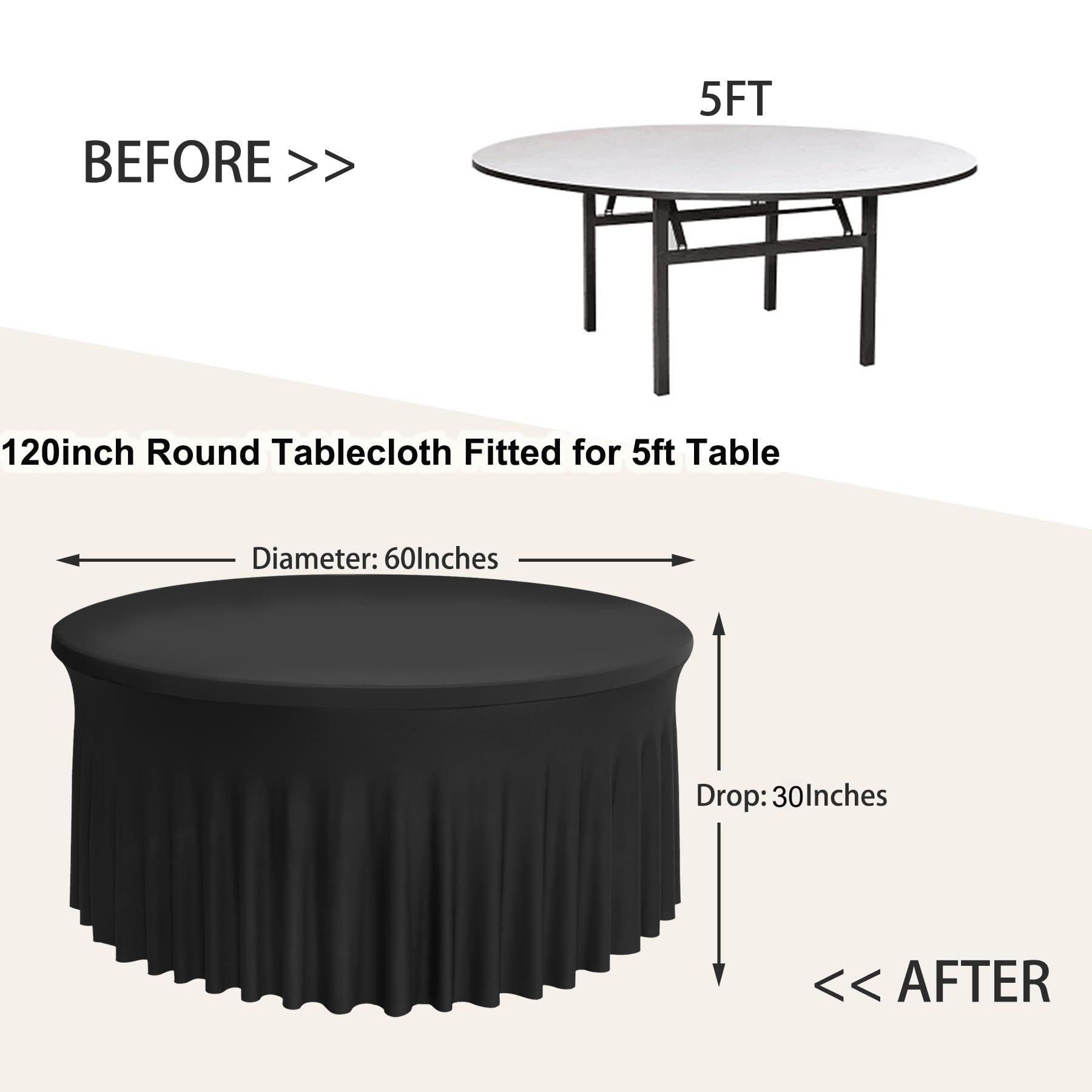 Black Spandex Round Tablecloths 120 inch Fitted for 60 inch Table view 5
