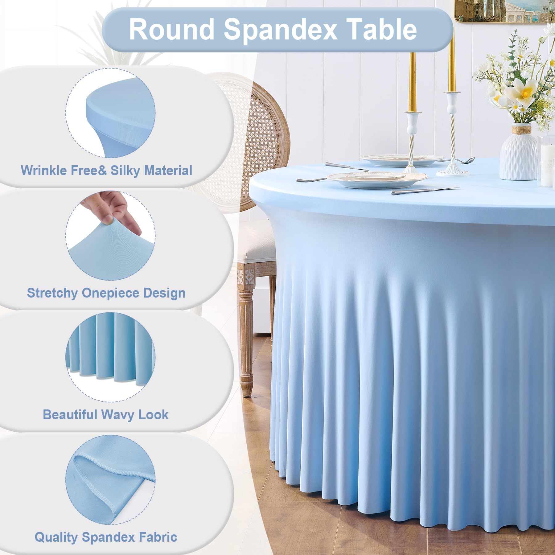 2 Pack Baby Blue Spandex Round Table Cloth for 72 in Tables view 2