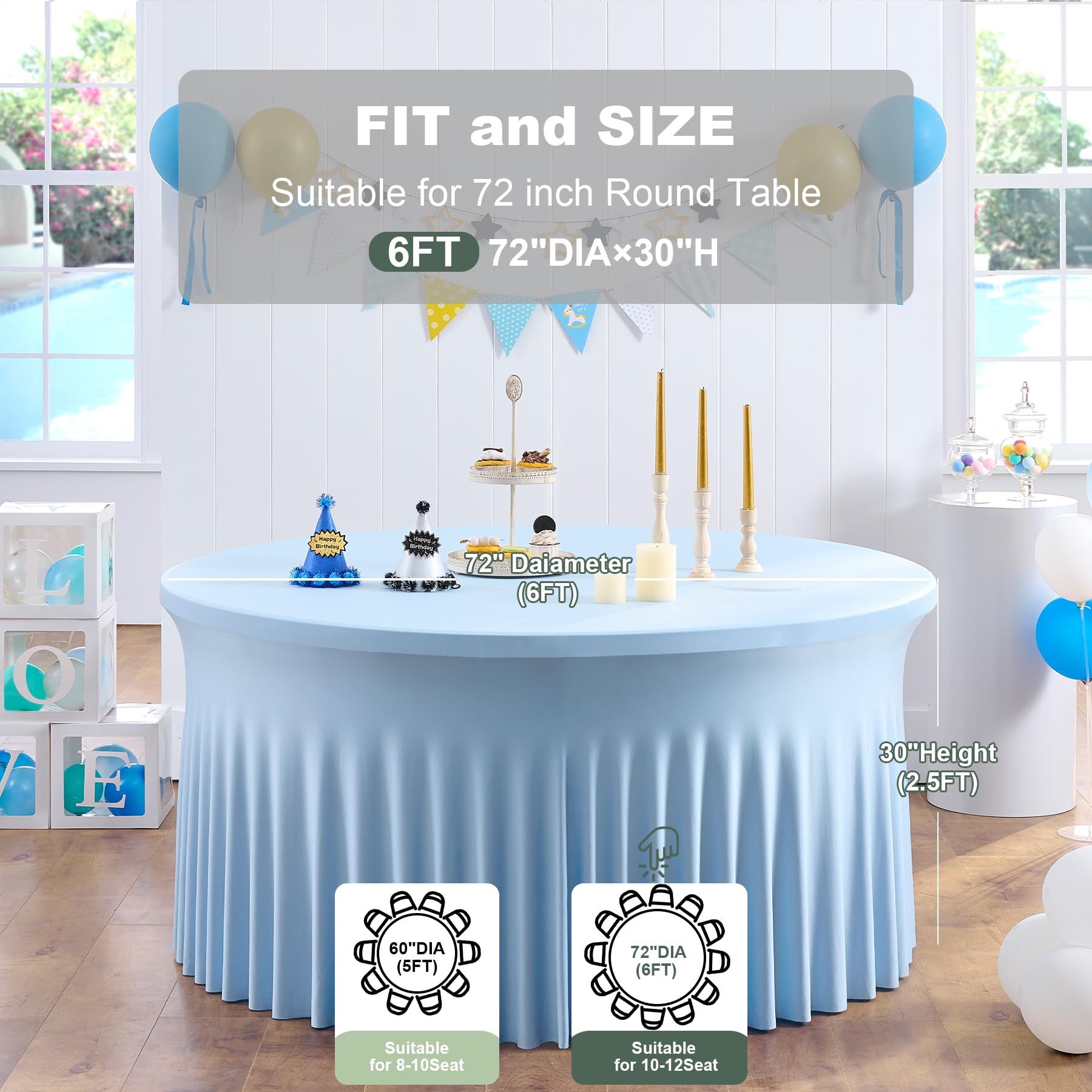 2 Pack Baby Blue Spandex Round Table Cloth for 72 in Tables view 3