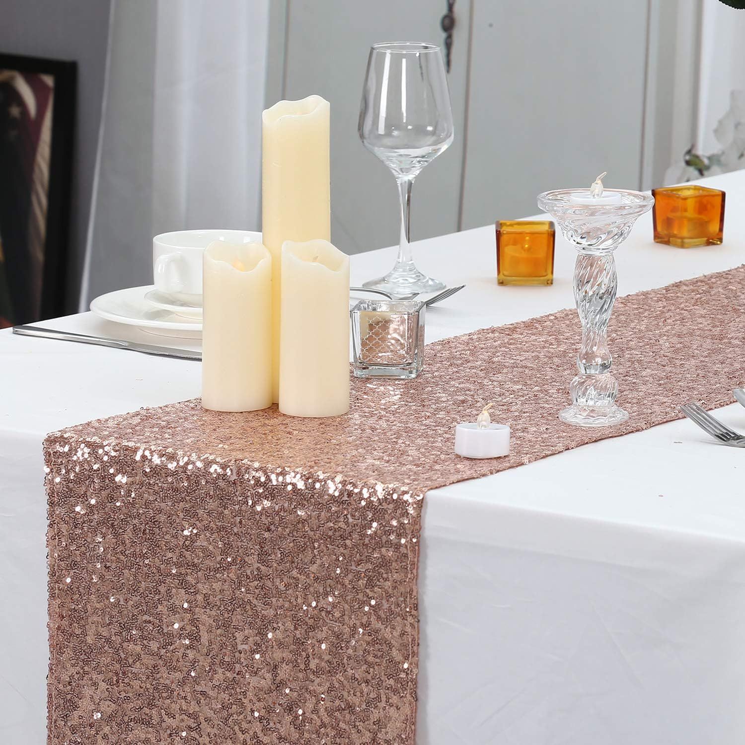 12 X 108 Inch 6 Pack Rosegold Sequin for Wedding Bridal Shower Fall view 2
