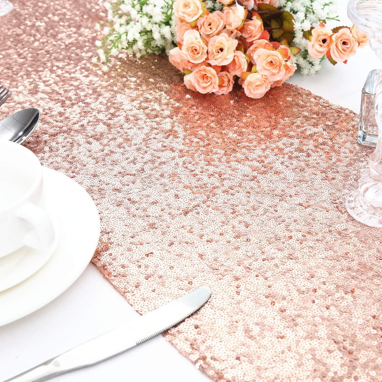 12 X 108 Inch 6 Pack Rosegold Sequin for Wedding Bridal Shower Fall view 3