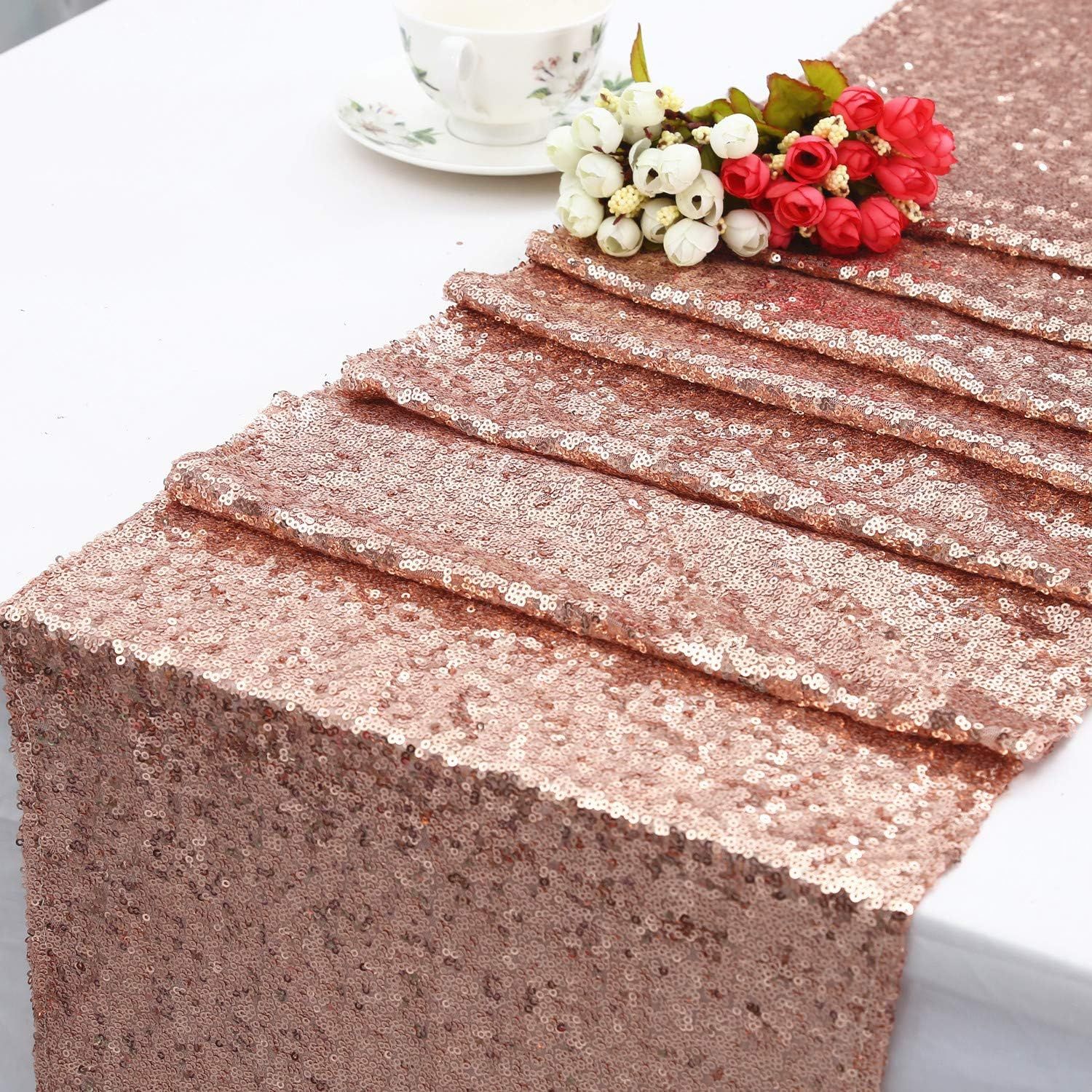 12 X 108 Inch 6 Pack Rosegold Sequin for Wedding Bridal Shower Fall view 5