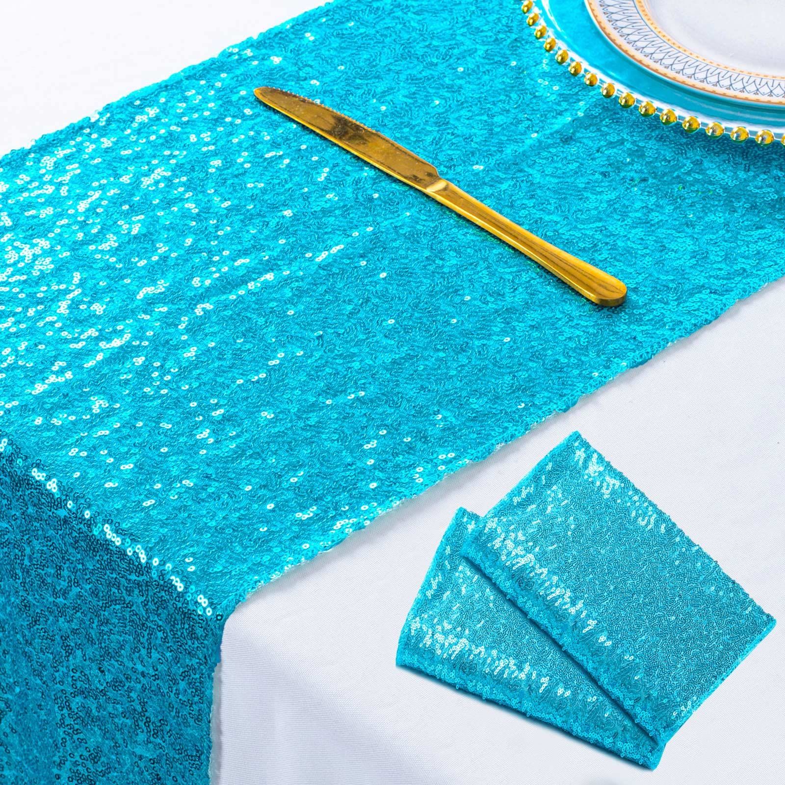 Turquoise Table Runners Pack of 2 Sequin Table Runners 12inx108in Aqua Blue