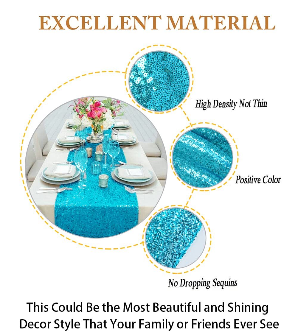 Turquoise Table Runners Pack of 2 Sequin Table Runners 12inx108in Aqua Blue view 4