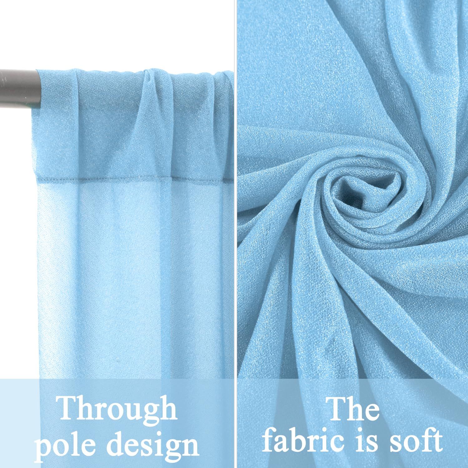 10x10ft Chiffon Backdrop Stage Curtains Baby Blue Chiffon Backdrop Drapes view 2