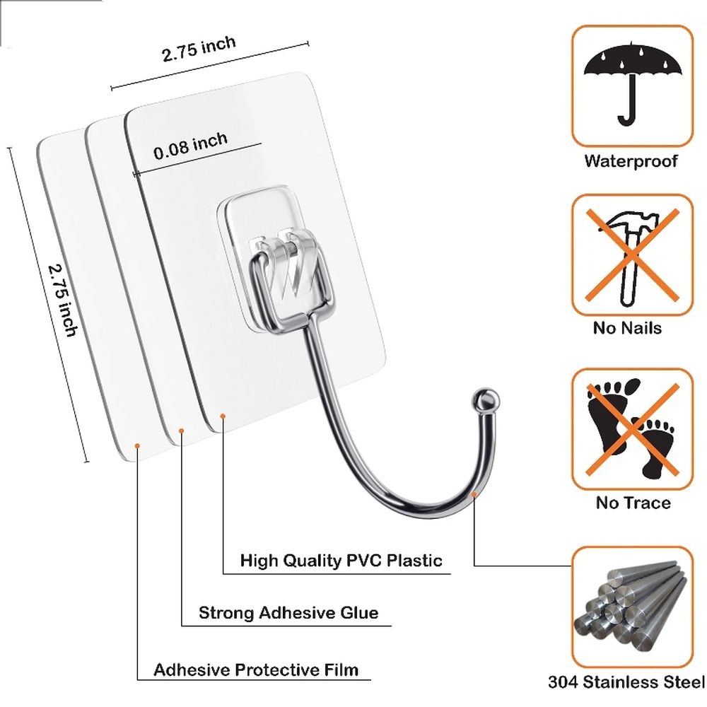 Large Adhesive Hooks for Hanging Heavy Duty 22 lbs Robe & Towel Hanger view 3