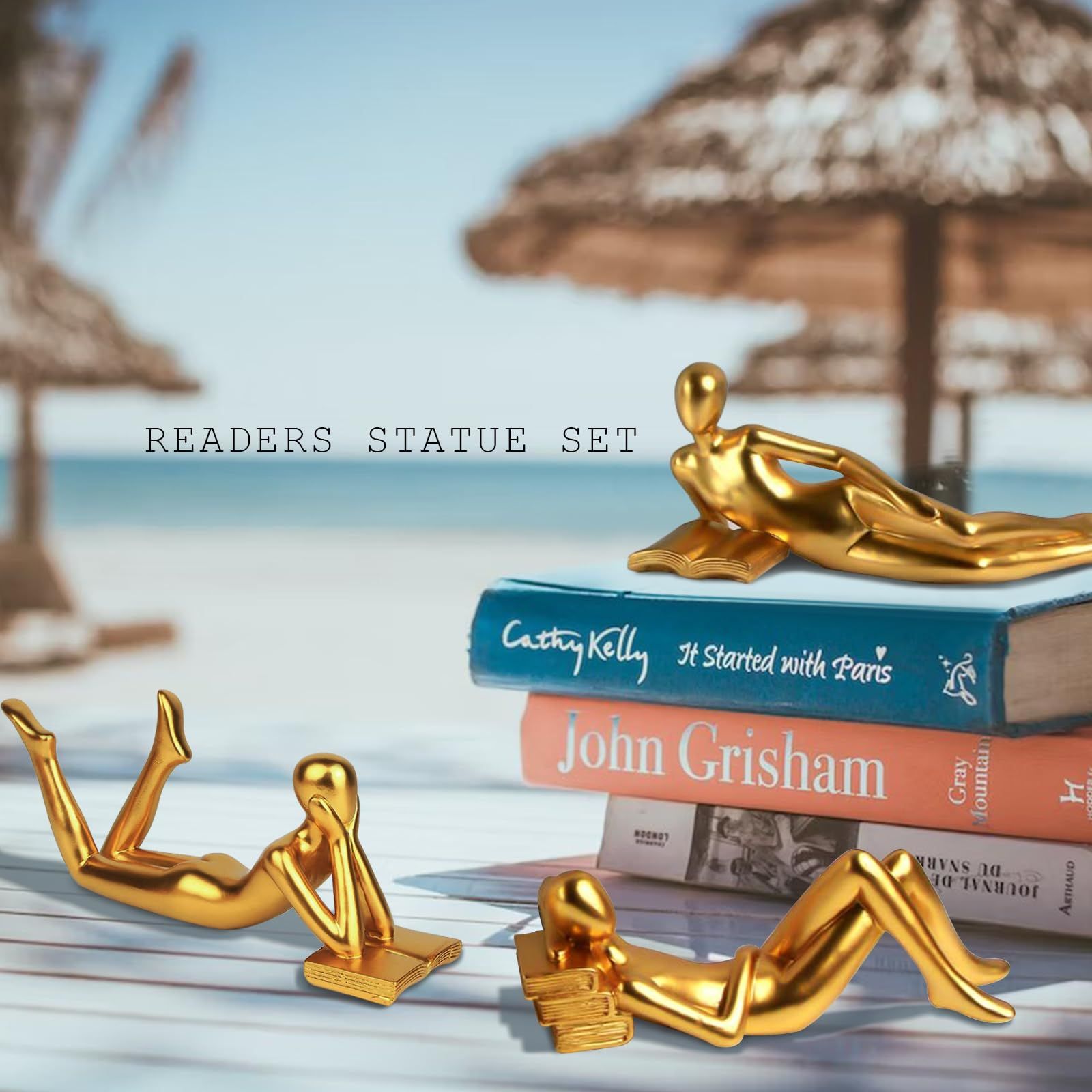 Gold Home Decor Thinker Reading Women Statue for Living Room view 2