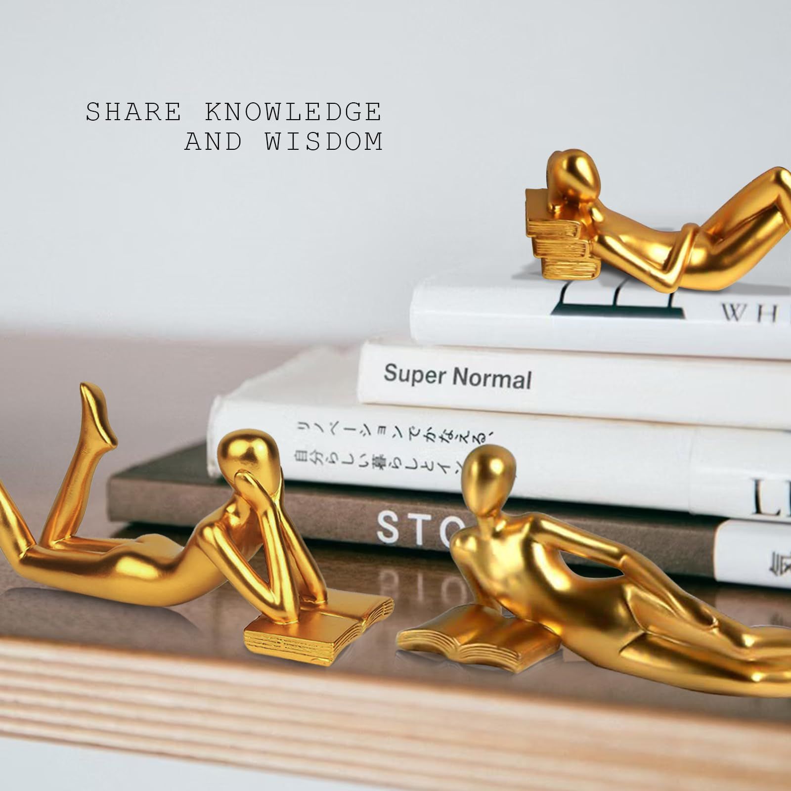 Gold Home Decor Thinker Reading Women Statue for Living Room view 3